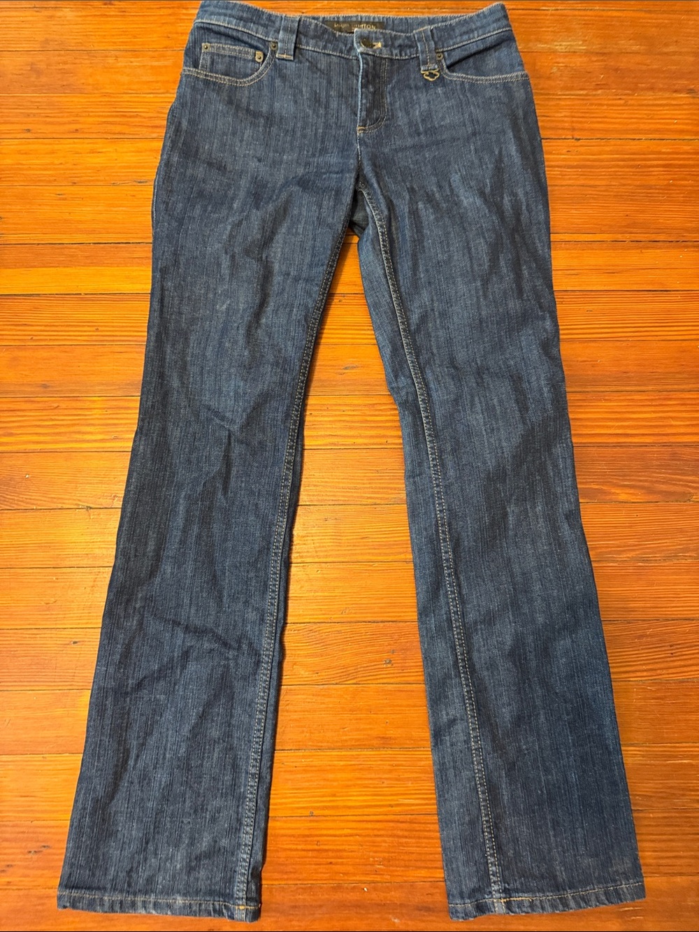 Authentic Classic Louis Vuitton Women's Dark Blue Wide Leg Jeans size 40